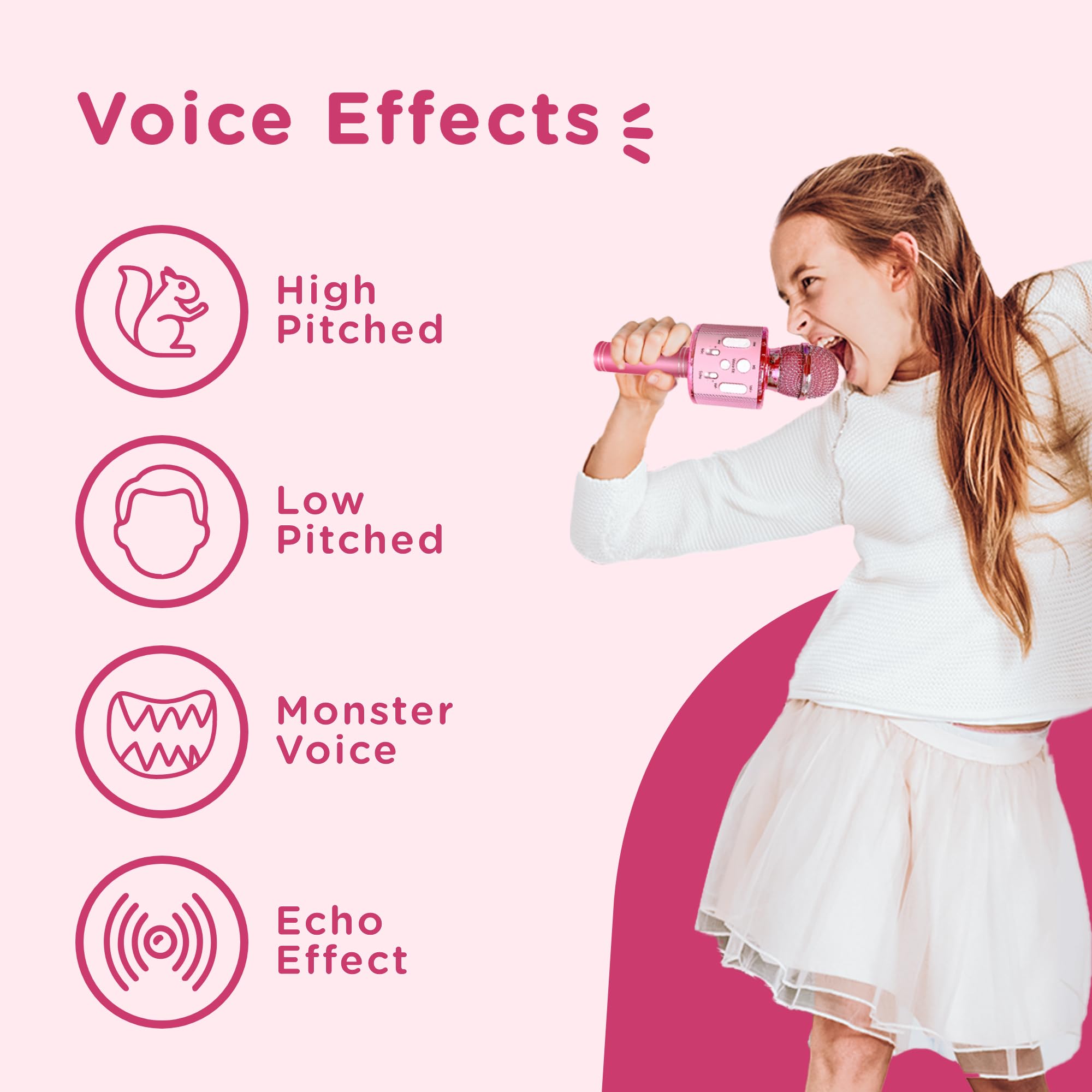 Move2Play, Kids Karaoke Microphone | Includes Stickers & Bluetooth | Kids Birthday Gift | Toy for All Ages 2, 3, 4, 5, 6+ Year Old Girls, Boys & Toddlers (All Pink)