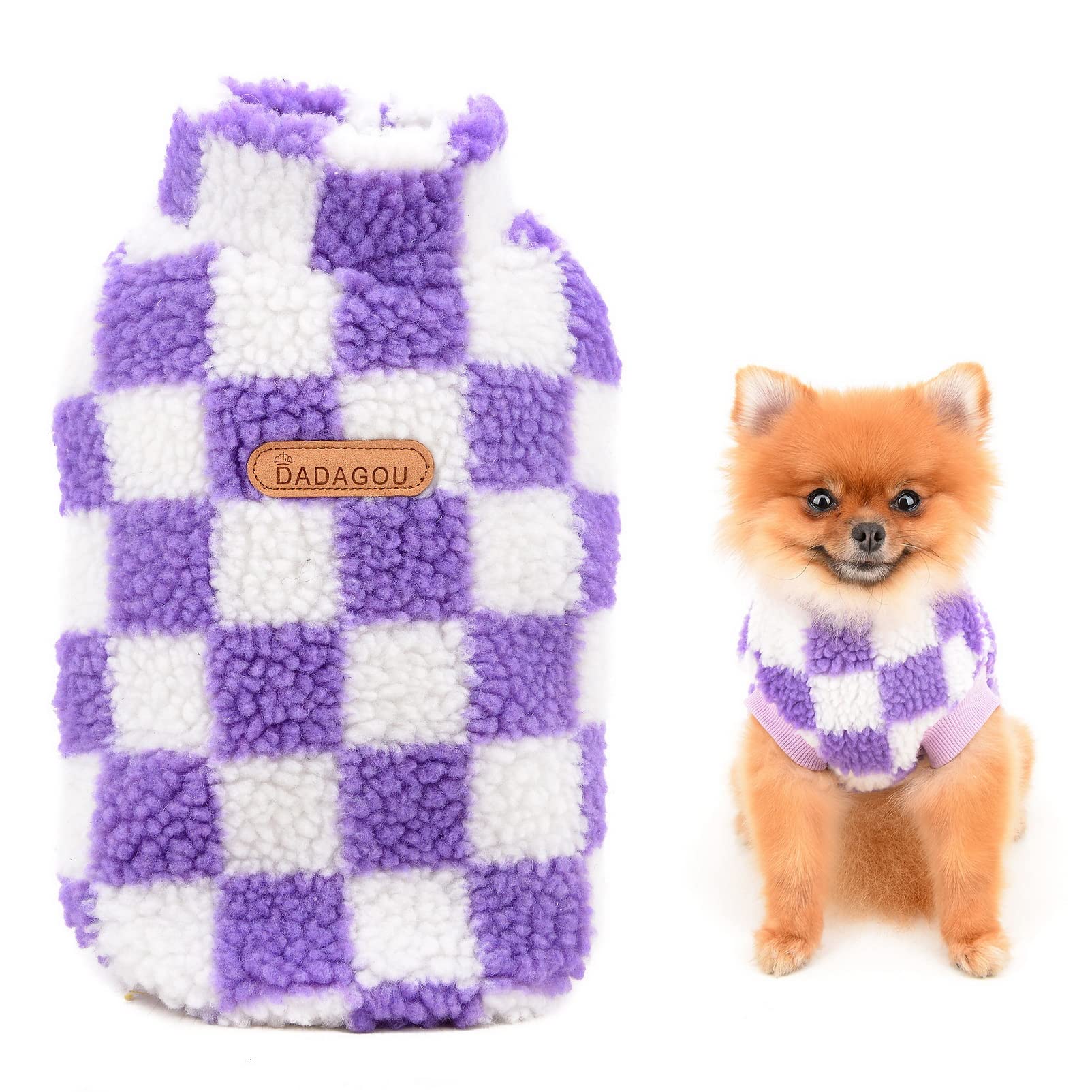 SMALLLEE_LUCKY_STORE Pet Fleece Checked Jumper Vest Turtleneck Pullover Sweaters Soft Sweatshirt for Small Dogs Cat Puppy Yorkie Chihuahua Warm Autumn Winter Clothes,Purple,XL