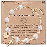 Initial A-Z Letter First Communion Gifts for Girls,Rosary Pearl Cross Bracelet for Christian Catholic Goddaughter