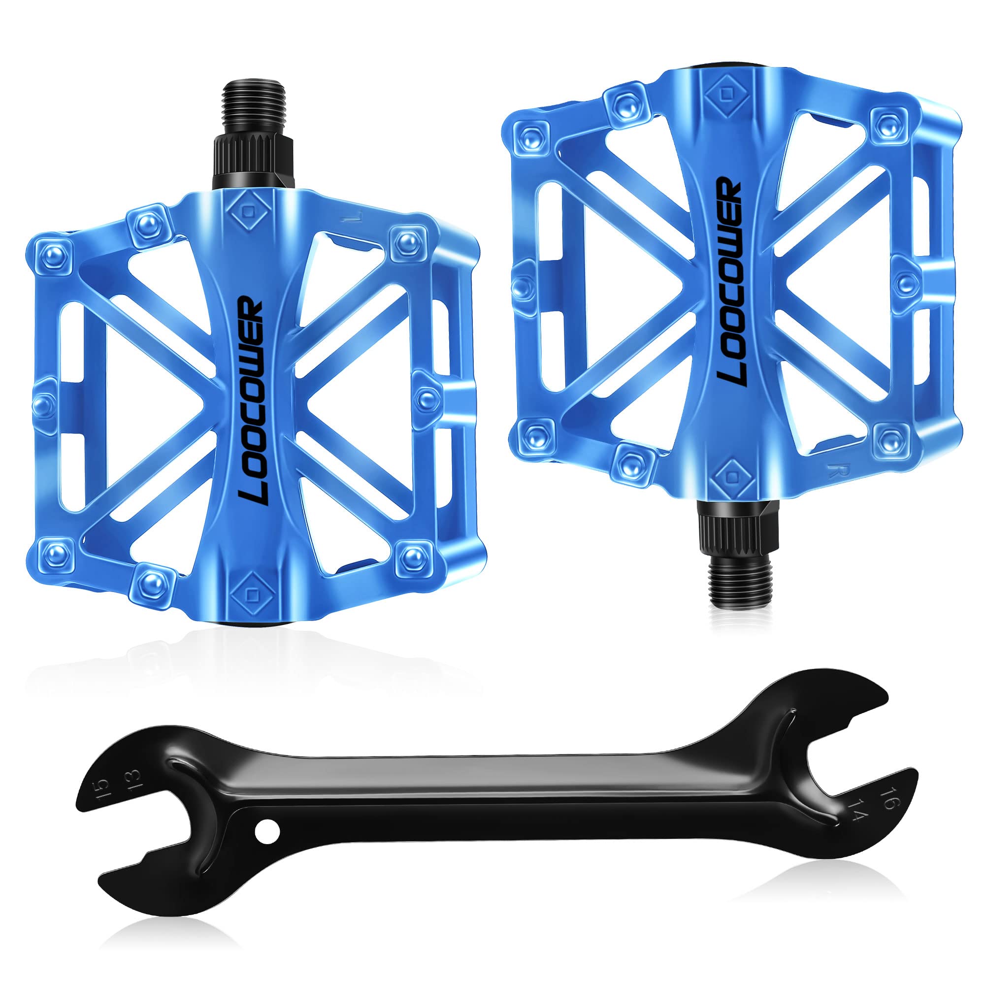 Bicycle Cycling Bike Pedals, New Aluminum Antiskid Mountain Bike Pedals Road Bike Hybrid Pedals for 9/16 inch With Free installation Tool-Blue