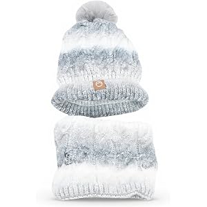 Gradient Heated Hat Scarf Set, USB Powered Windproof Thick Winter Hat and Scarf, 40-50°C Adjustable Temperature, Soft Knitted