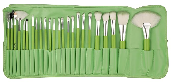 Rozia Makeup Brushes 24 Piece Neon Green Makeup Brush Set Premium Synthetic Foundation Blending Face Powder Lipstick Eye shadow Make Up Brushes Set