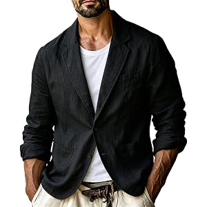 Linen Blazer Jacket for Mens Notch Lapel Long Sleeve Button Suit Jacket Lightweight Summer Vacation Wedding Blazers