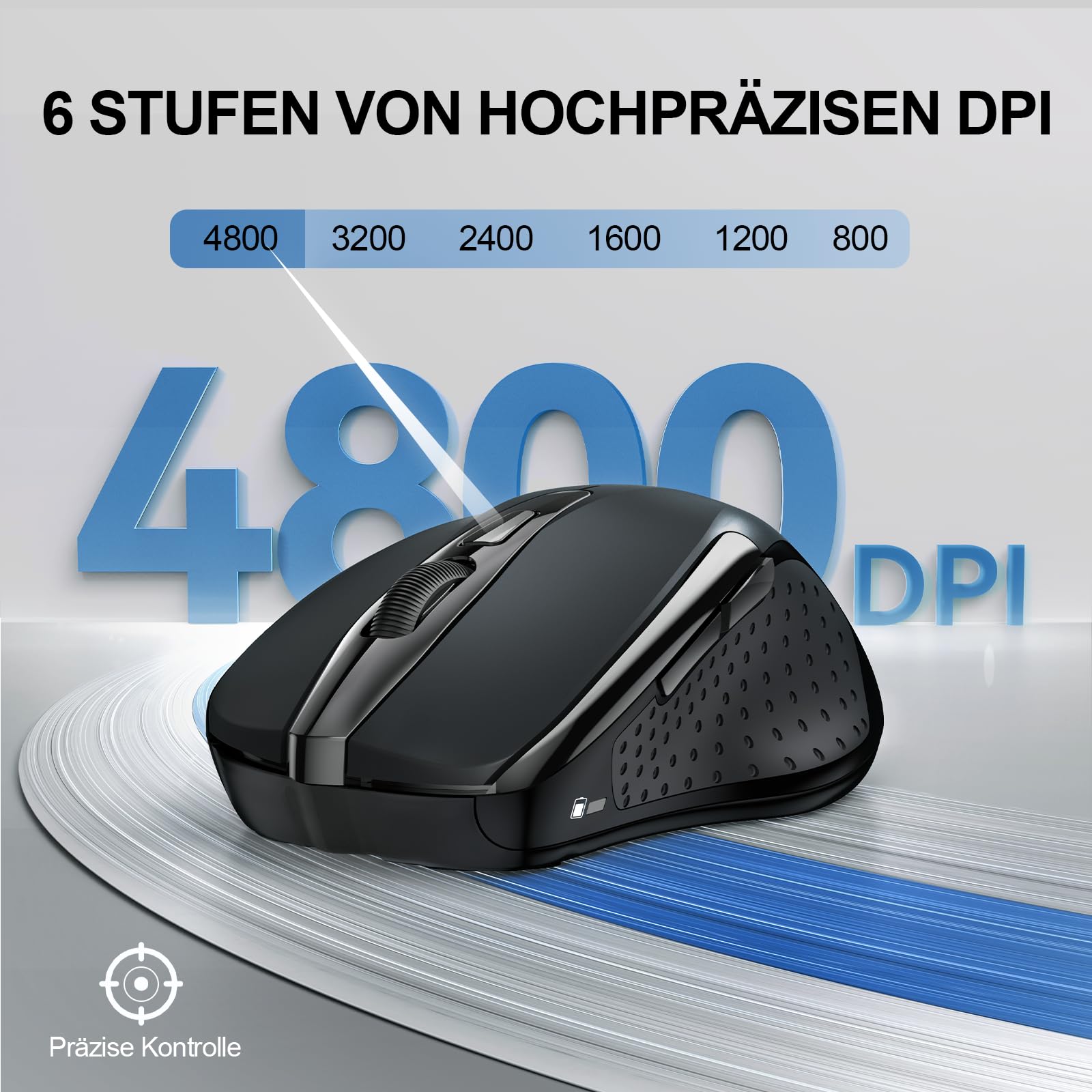 TECKNET Bluetooth Maus, 4800 DPI Kabellos Ergonomische Maus (Tri-Modi: BT 5.0/3.0+2.4G), 30 Monate Batterielaufzeit, Leise Funkmaus für Laptop PC Computer, Windows, Mac OS, Android 3