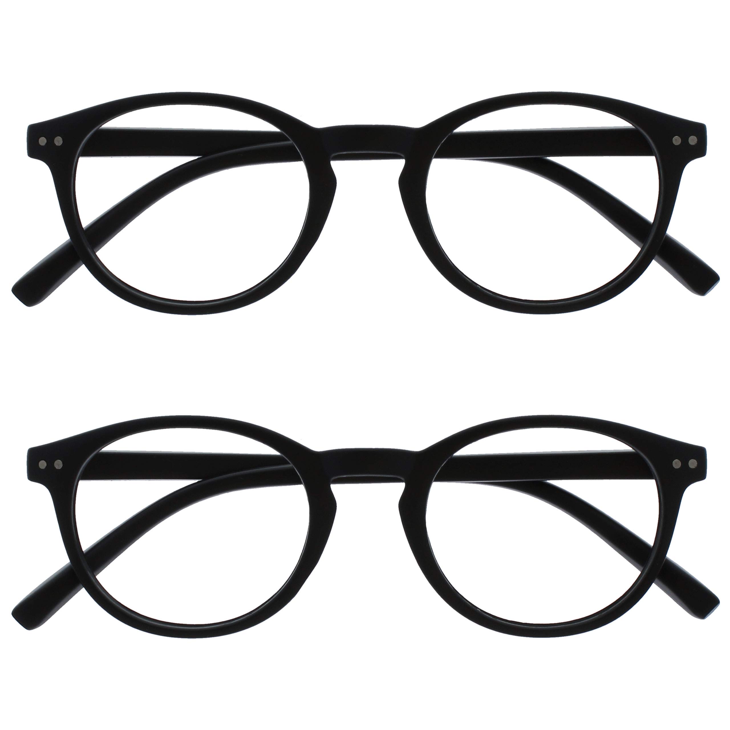 OPULIZE Zen Reading Glasses 2 Pack Cool Round Frame Spring Hinges Scratch Resistant Matt Black Mens Womens RR24-1 +2.00