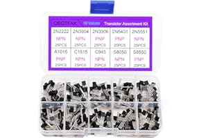 QBGTFAK Ted Lele 250Pcs 10-Values Transistor Kit, 2N2222 2N3904 2N3906 2N5401 2N5551 A1015 C1815 C945 S8050 S8550 Assortment, with Plastic Box (Transistor Kit)
