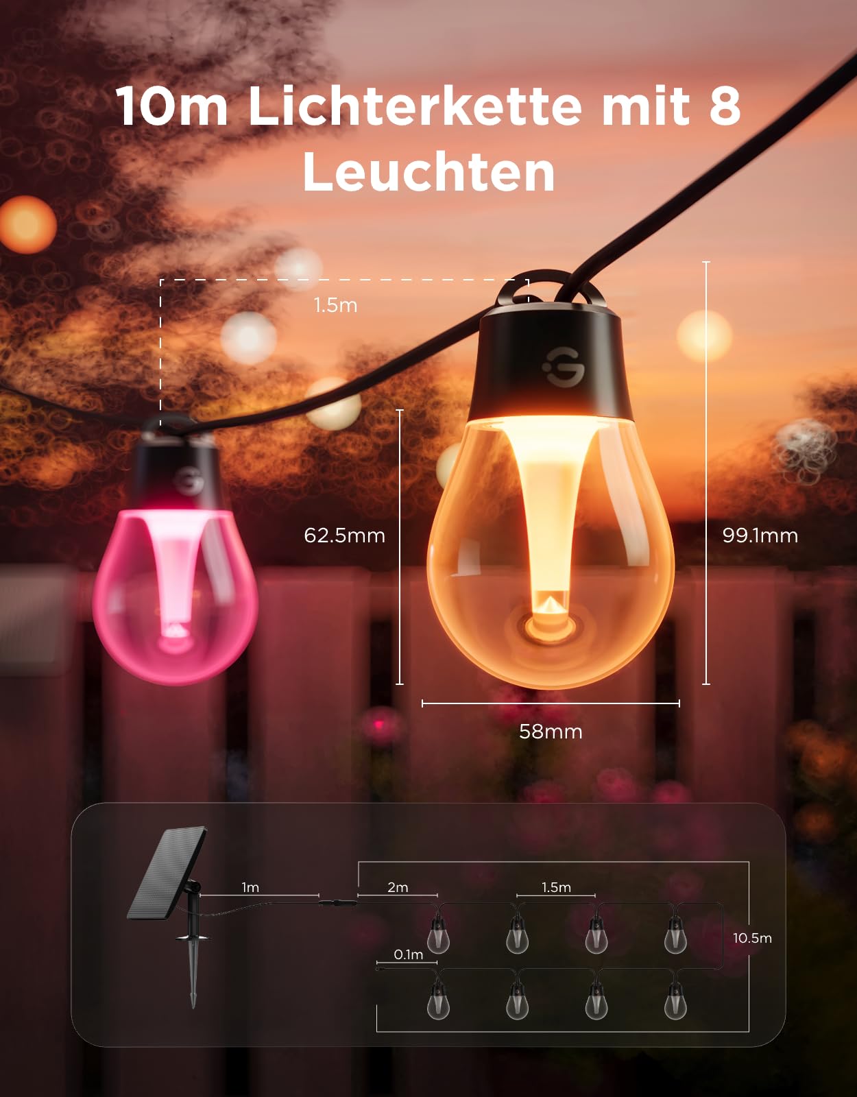 Govee Solar Lichterkette Outdoor 10m, RGBICW mit 16 Millionen Farben 7