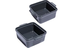 Souper Cubes Stoneware - 5" x 5" Small Ceramic Baking Dish Set - Small Casserole Dishes for Oven - Kitchen and Bakeware Essentials - Set of 2 - Charcoal Mini Baking Dishes
