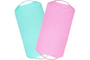 Healvian Dual-Sided Bath Back Scrubber Towels 2Pcs with Drawstring, Exfoliating Shower Scrubbers for Body