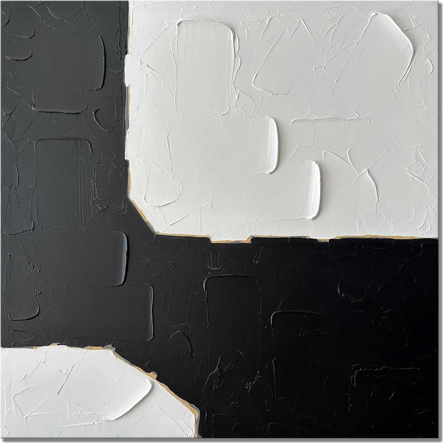 Paintings - zoinart Hand Painted Black and White Canvas Wall Art 24x24 Inches Abstract Wall Paintings Modern Contemporary Minimalism Texture Artwork for Home Decorations Living Room Bedroom Wall Decor