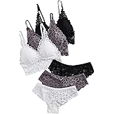 GORGLITTER Women's 3 Pack Lace Matching Bra and Panty Sets Bow Cute Bralette Underwear Lingerie Set