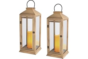 Bdor 2 Pack Large 22.5 Inch Decorative Lanterns with Flameless Pillar Candles, IP65 Waterproof Black Metal Lanterns for Home Decor, Indoor Outdoor, Front Porch, Garden, Farmhouse, Wedding Use