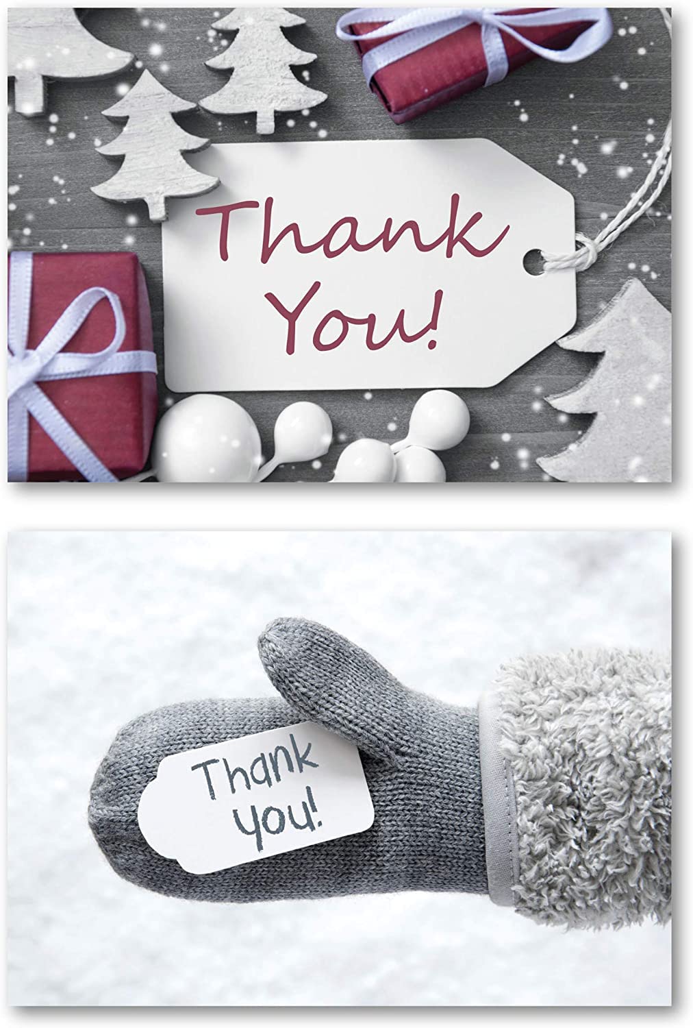 Christmas Thank You Cards. Pack of 10 with Envelopes. Includes 2 Different Designs.