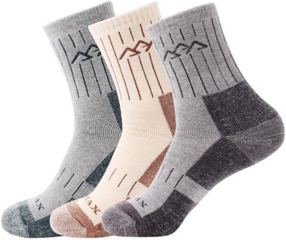 3 Pairs Men Women Hiking Walking Socks - No Blister Terry Cushion, Breathable, Warm, Moisture Wicking, Arch Support, for Outdoor Sports Running Trekking Cycling Camping Golf Gym, Unisex UK Size 6-11