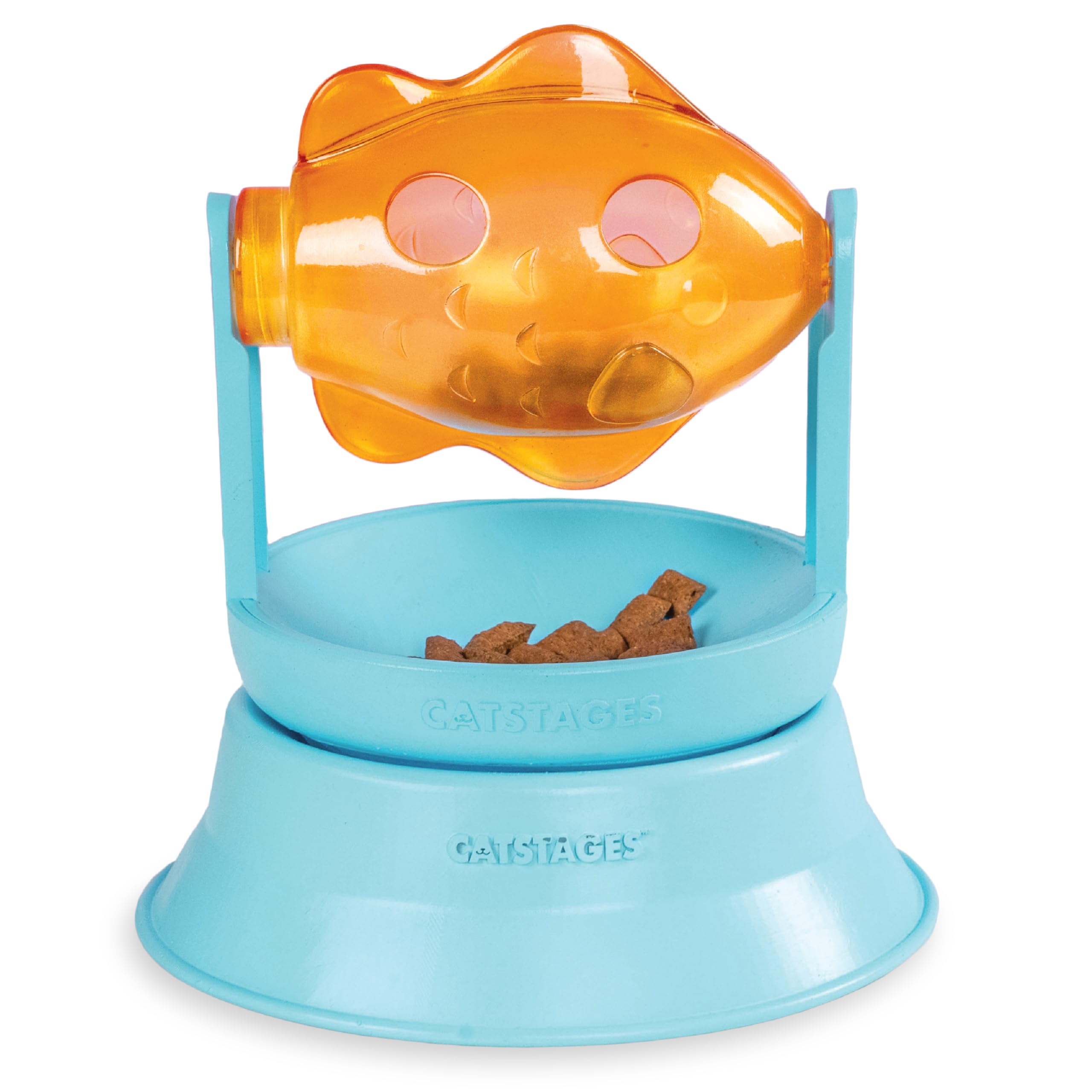 Photo 1 of Catstages 2-in-1 Spinning Fish Treat Dispenser Cat Toy, Interactive Puzzle Feeder & Cat Ball Track Add-On, Blue