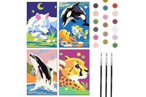 Nariolar 4 Pack Paint by Numbers Kit for Kids Ages 4-6 with 4.7X3.1inch Pre-Printed Cardboard,Acrylic Paint Pots and 3 Painting Brushes，Creative Gifts for Kids（Wolf and Leopard
