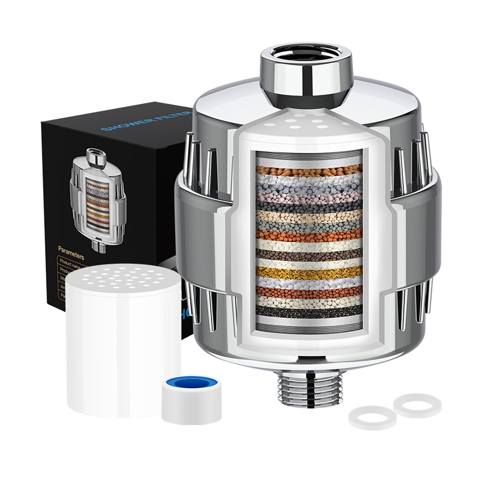 15 Stage Shower Filter with Vitamin C for Hard Water - Water Softener Shower Head Filter with Replaceable Multi-Stage Filter Cartridge to Remove Heavy Metal,Chlorine and Fluoride