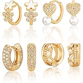 Richapex 4 Pairs 18K Gold Hoop Earrings for Women, Cubic Zirconia Earrings Hypoallergenic Stud, Thick Open Huggie Hoops Earring Set Jewelry for Gifts