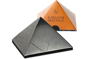 KARELIAN HERITAGE Shungite Protection Polished Pyramid 2" (5 cm) | Authentic Shungite Stone Blocker Pyramid 2 inches (5 cm) | Black Stone Crystal Pyramid for Whole House Office Home Protection and Meditation PP03