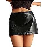 SweatyRocks Women's PU Leather Mini Skirts Low Rise A Line Summer Skirts Streetwear