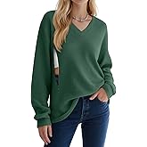 Sweetyweee Women’s Waffle Knit Nursing Shirts, Long Sleeve Oversized Breastfeeding Tops Hidden Zipper V Neck Maternity Tops(Turquoise,Medium)