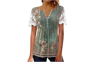 LEODYE Womens Tops Dressy Casual Short Sleeve Summer Tops Vintage Flower Print Tshirts Trendy Round Neck Tshirts Tunic Tops