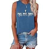 BLACKMYTH Women's Graphic Pray Wait Trust Cross Graphic Tank Tops