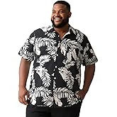 Yuyapu Big and Tall Hawaiian Shirt for Men Tropical Button Down Shorts Sleeve Printed Shirts with Pocket for Vacation