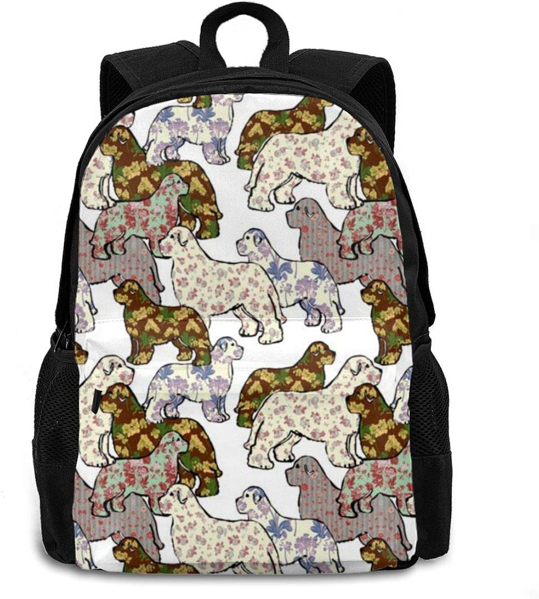 School Backpack,Dogs Patterns Floral Newfoundland Dog Computer