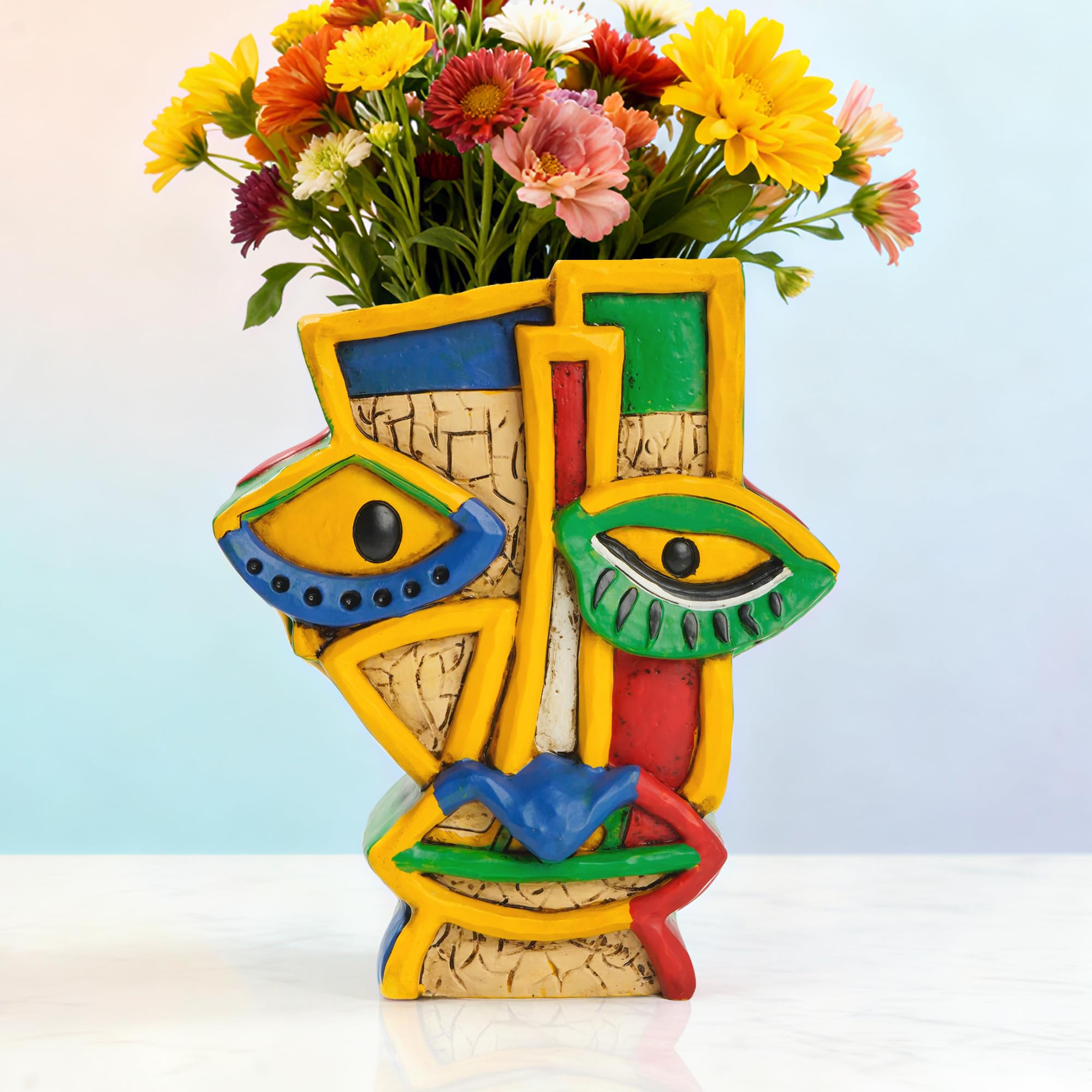 Photo 1 of ArtCachet Abstract Face Planter Pot with Drainage Hole - 7.4 Inch Unique Picasso Head Flower Pot, Colorful Resin Art Decor for Indoor Plants, Cute Home & Garden Decor for Succulents