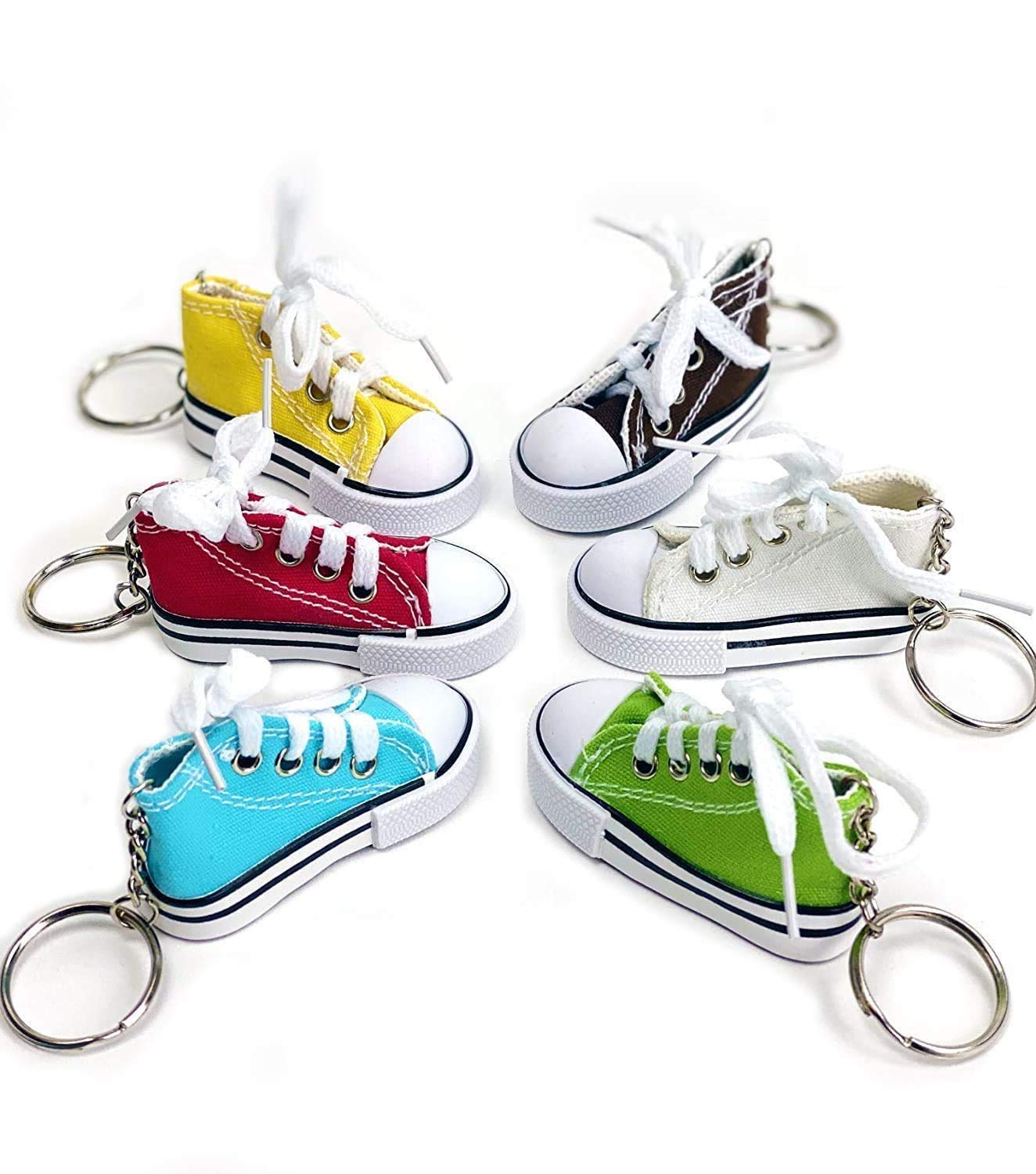 Praknu 12 Keyring Trainers with Laces - Real Looking - Colourful - Includes Key ring., multicoloured