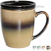 Bosmarlin Ceramic Tea Cup with Infuser and Lid, 16 Oz, 4 Color to Choose Dishwasher and Microwave Safe, Gradient Color Glaze, Steeping Tea Mug with Strainer (Walnut)