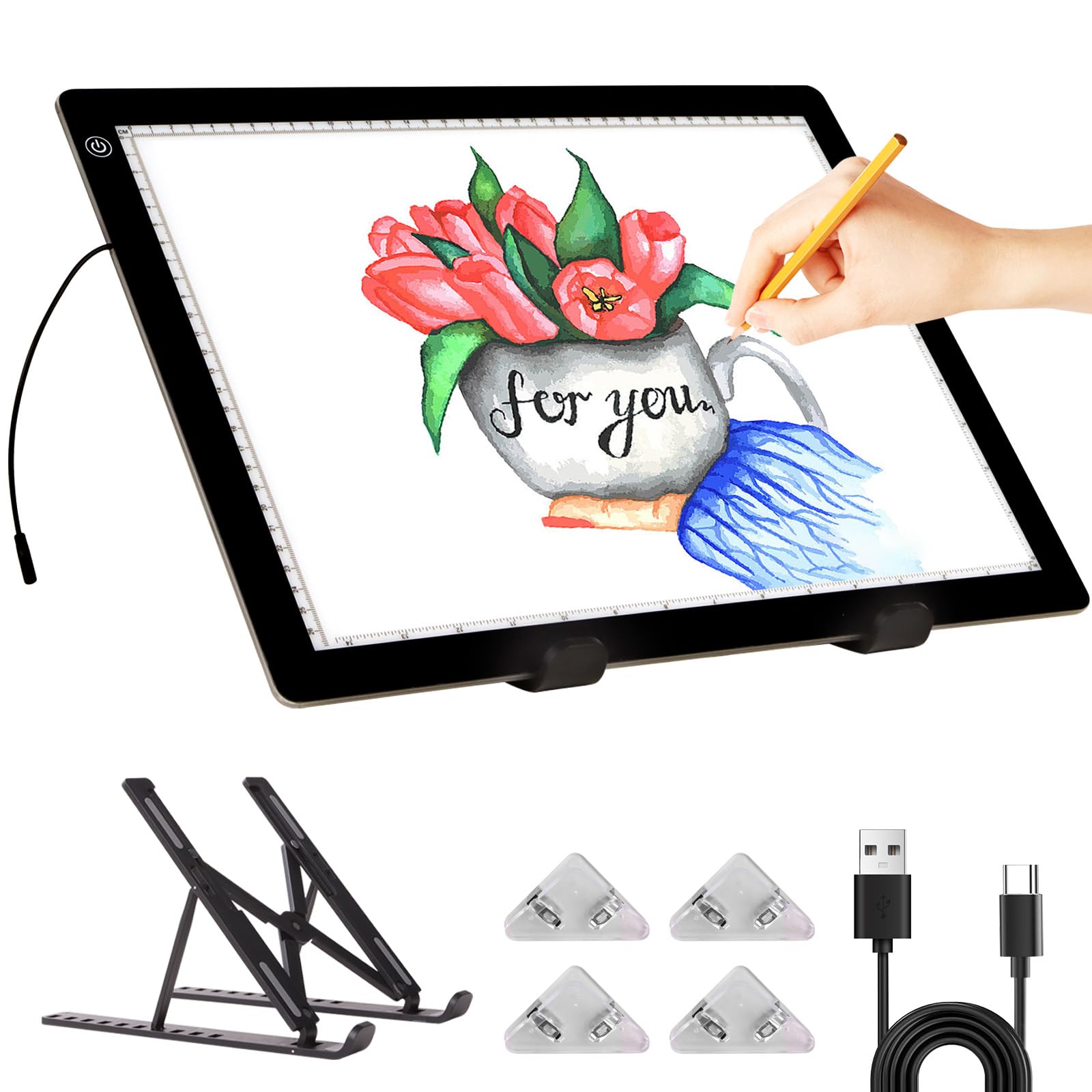 A3 Light Box - Tracing Light Pad with Stand, Stepless Dimmable 3 Levels Brightness Board, Ultra-Thin LED Light Pad for Weeding Vinyl, Drawing, Diamond Painting, Sketching