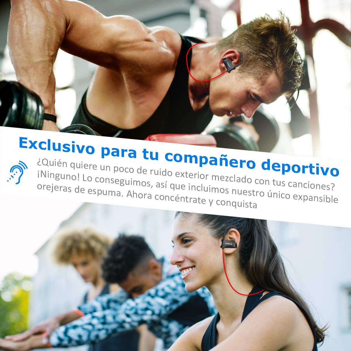 LOBKIN Auriculares Bluetooth Deportivos, Resistentes Al Sudor, con Una Autonomia de hasta 6 Horas Sonido. con Tecnologia CVC 6.0 de Eliminacion de Ruido(Rojo)