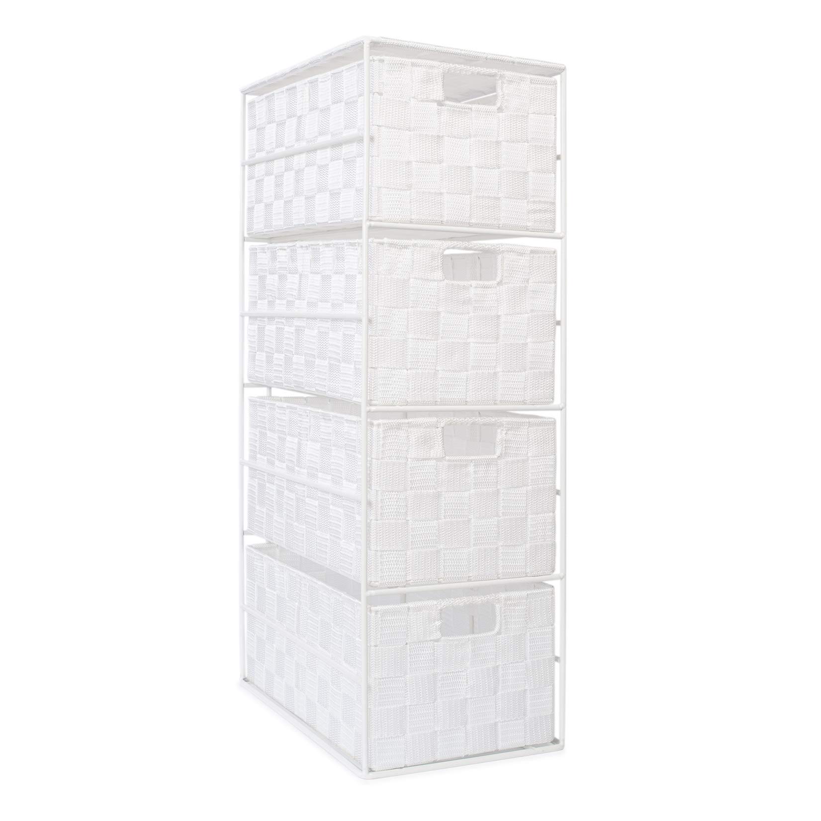 EHC Woven 4 Drawer Storage Unit Cabinet For Bathroom, Bedroom - White