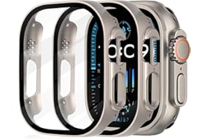 surundo 2 Pack Screen Protector Case - Compatible with Apple Watch Ultra 2/Ultra 49mm, Full Coverage Hard PC Bumper Face Protective Cover Built in Tempered Glass Designed for iWatch 49 mm