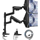 ARES WING Dual Monitor Mount for 17-49 Inch Ultrawide Heavy Duty Curved Screen Stacking, Computer Monitor Arm Desk Mount with USB, Gas Spring Adjustable Vesa Stand, Black