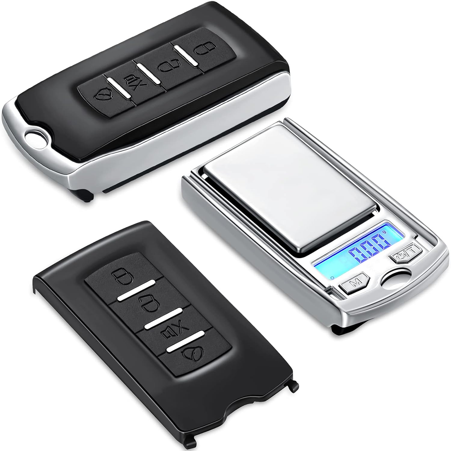 2 Pieces Mini Portable Gram Scale 200g/ 0.01g Mini Digital Pocket Scale Car Key Shape Electronic Scale for Jewelry, Herb, Food