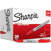 Sharpie Permanent Markers, Fine Tip, Red, 36 Count - Marks on Paper, Plastic, Metal, Wood, Perfect for Drawing, Coloring, Posters, Home, Office Supplies