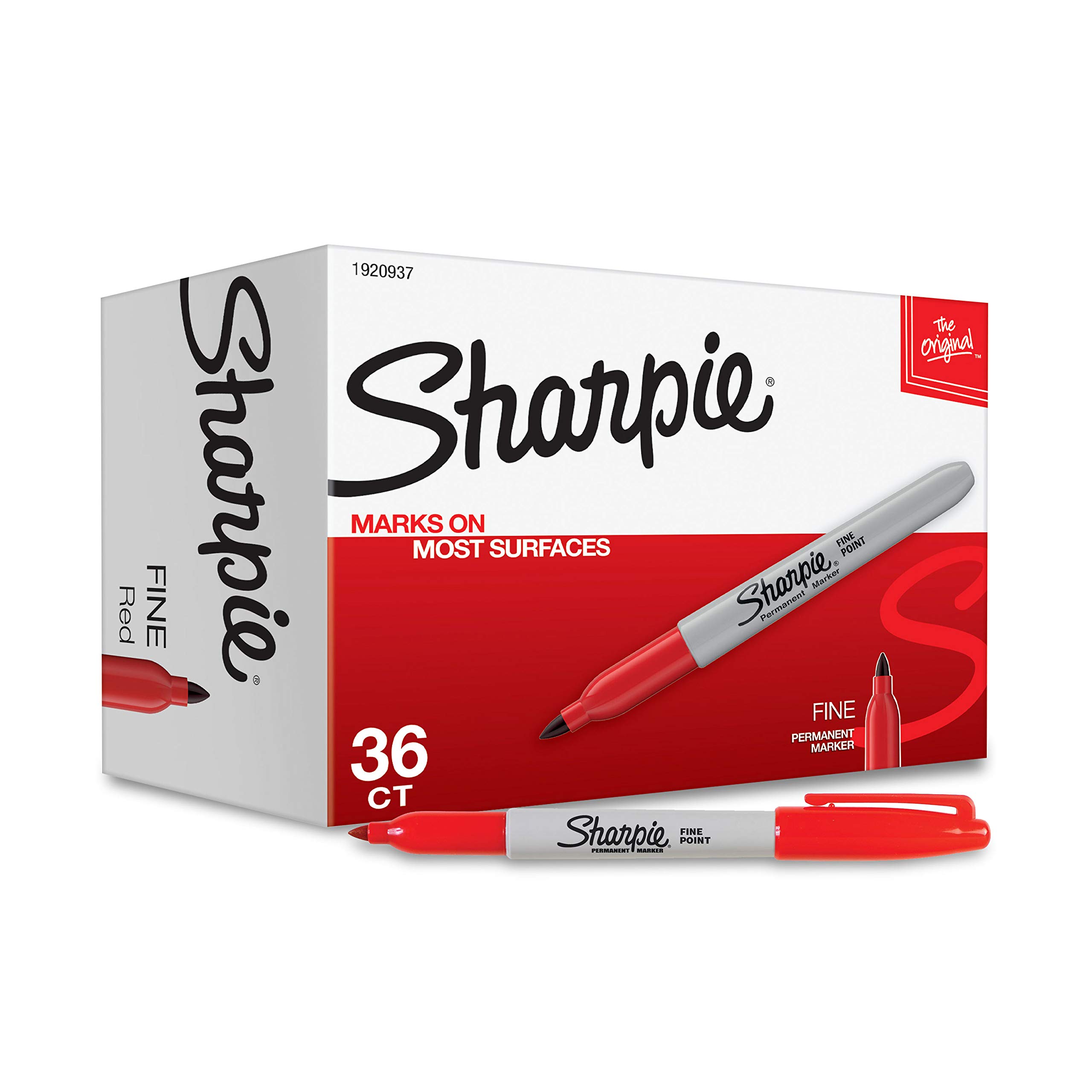 Photo 1 of Sharpie Permanent Markers, Fine Tip, Red, 36 Count - Marks on Paper, Plastic, Metal, Wood, Perfect for Drawing, Coloring, Posters, Home, Office Supplies