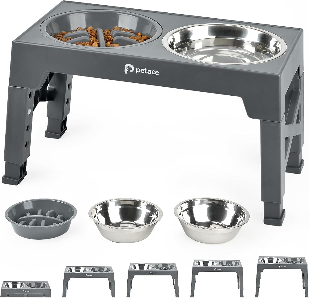 Petace Elevated Dog Bowls for Large Dogs with 5 Heights Slow Feeder Stainless