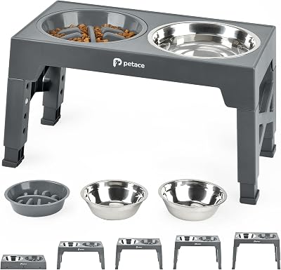 Petace Elevated Dog Bowls for Large Dogs with 5 Heights Slow Feeder Stainless
