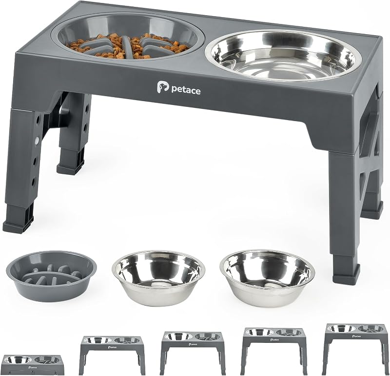 Petace Elevated Dog Bowls for Large Dogs with 5 Heights Slow Feeder Stainless