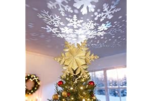 DG-Direct Christmas Tree Topper Lighted with Golden Snowflake Projector, Led Rotating Magic Snowflake, 3D Hollow Glitter Lighted Gold Snow Tree Topper for Christmas Tree Decorations