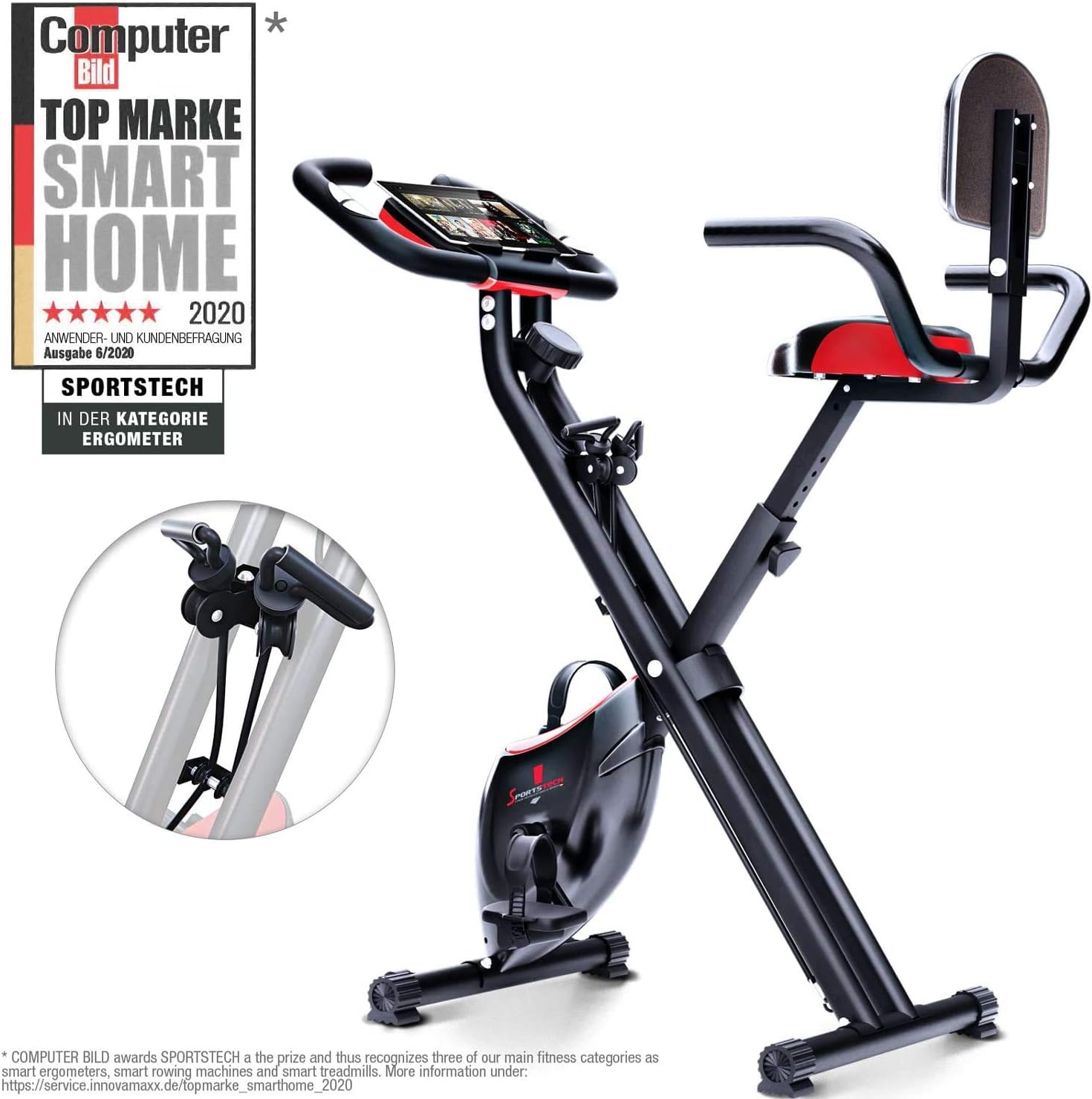 Static bycicle stand F-Bike X100 Fitnessbike - X Bike - Home Trainer - patented retance band system - Hand pulse sensors - Ergometer - exercise bike with tablet holder - Foldable Fitness Indoor bike U