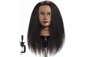 Hairginkgo Mannequin Head - 100% Real Hair Manikin for Hairdresser Training and Styling Practice - With Clamp Stand (1711B0216)