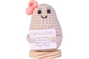 MuMyer Handmade Emotional Support Potato Car Ornament, Funny Potato Knitting Doll Car Dashboard Decoration Gift with Wooden Base for Car Home Office(Bowknot Potato)