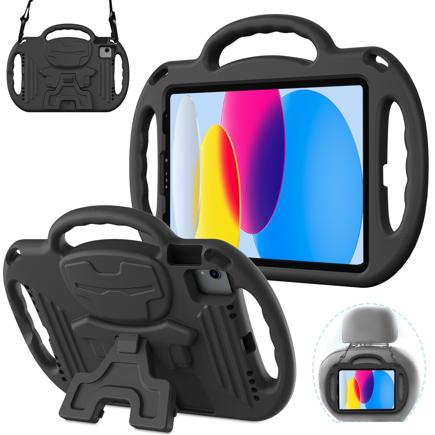 Photo 1 of **NO STRAP** AVAWO Kids Case for iPad (A16) 11th Generation 11 Inch 2025, iPad 10th Generation 10.9" 2022, Shockproof Rugged Protective Cover with Handles/Kickstand for i Pad 10/11 Gen, Black