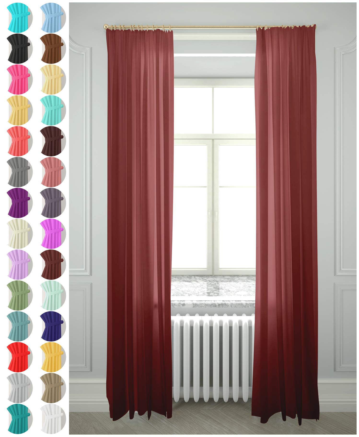 Megachest gathering tape voile curtain(burgandy W 56" x L 90" (2 Panels)
