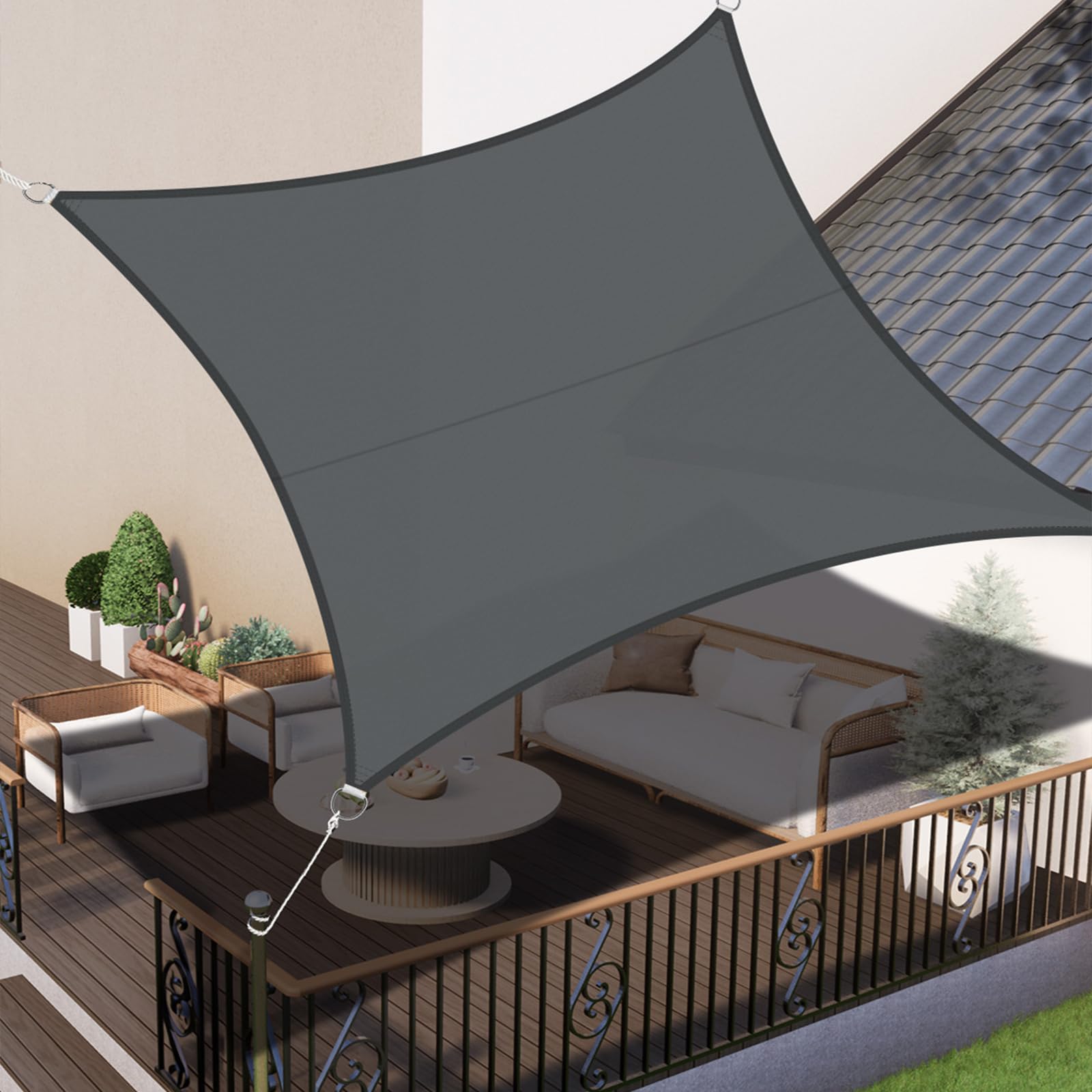 LOVE STORY Sun Shade Sail Waterproof Rectangle 2x2m Canopy Outdoor UV Block Sunshade Sail for Patio Garden Backyard，Anthracite